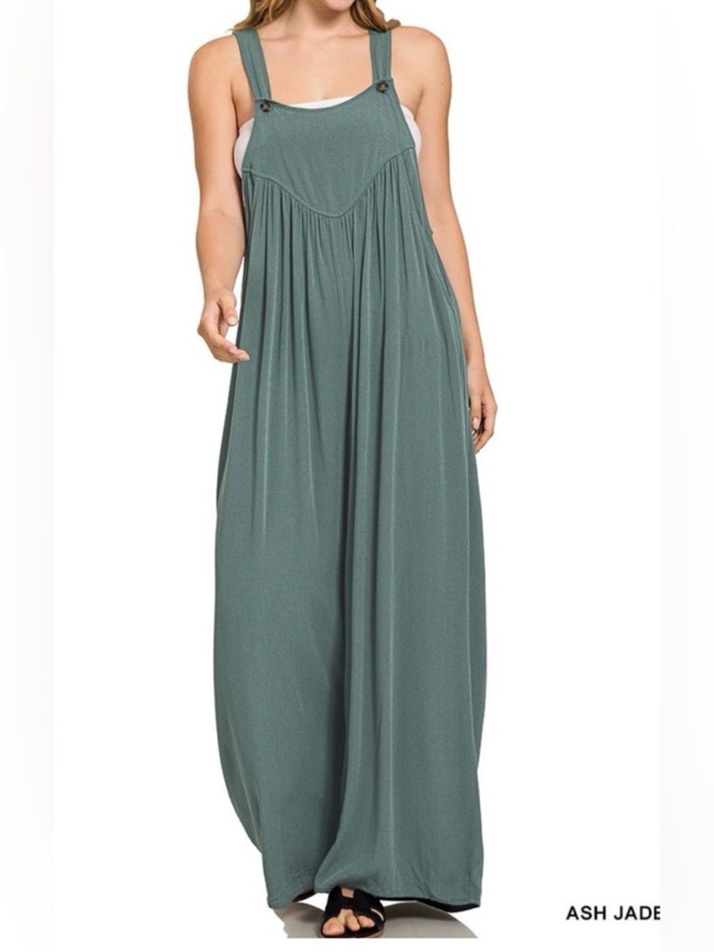 NWT Zenana Outfitters woven rayon crepe wide leg overalls in ash jade - size L